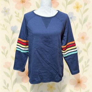 Tru Luxe Jeans Rainbow Stripe Sweatshirt Small Blue Retro Preppy Cozy Pullover